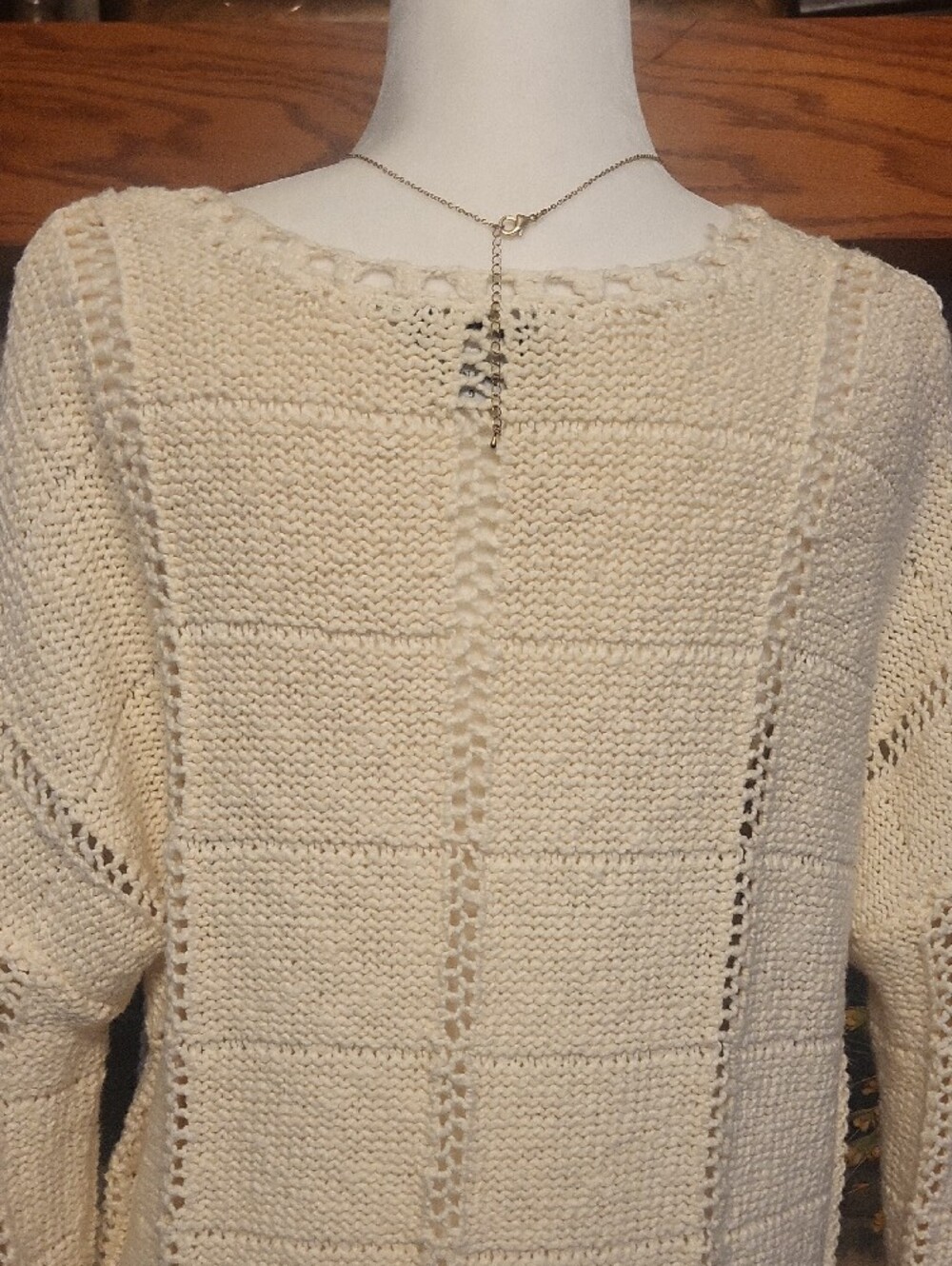 Women's Cream Scoop-Neck Open Knit Sweater With Bonus Necklace - Picture 5 of 14